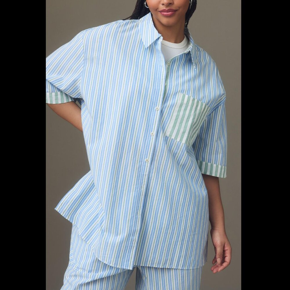 Anthropologie Womens Short-Sleeve Buttondown Striped Casual Top Small NWT